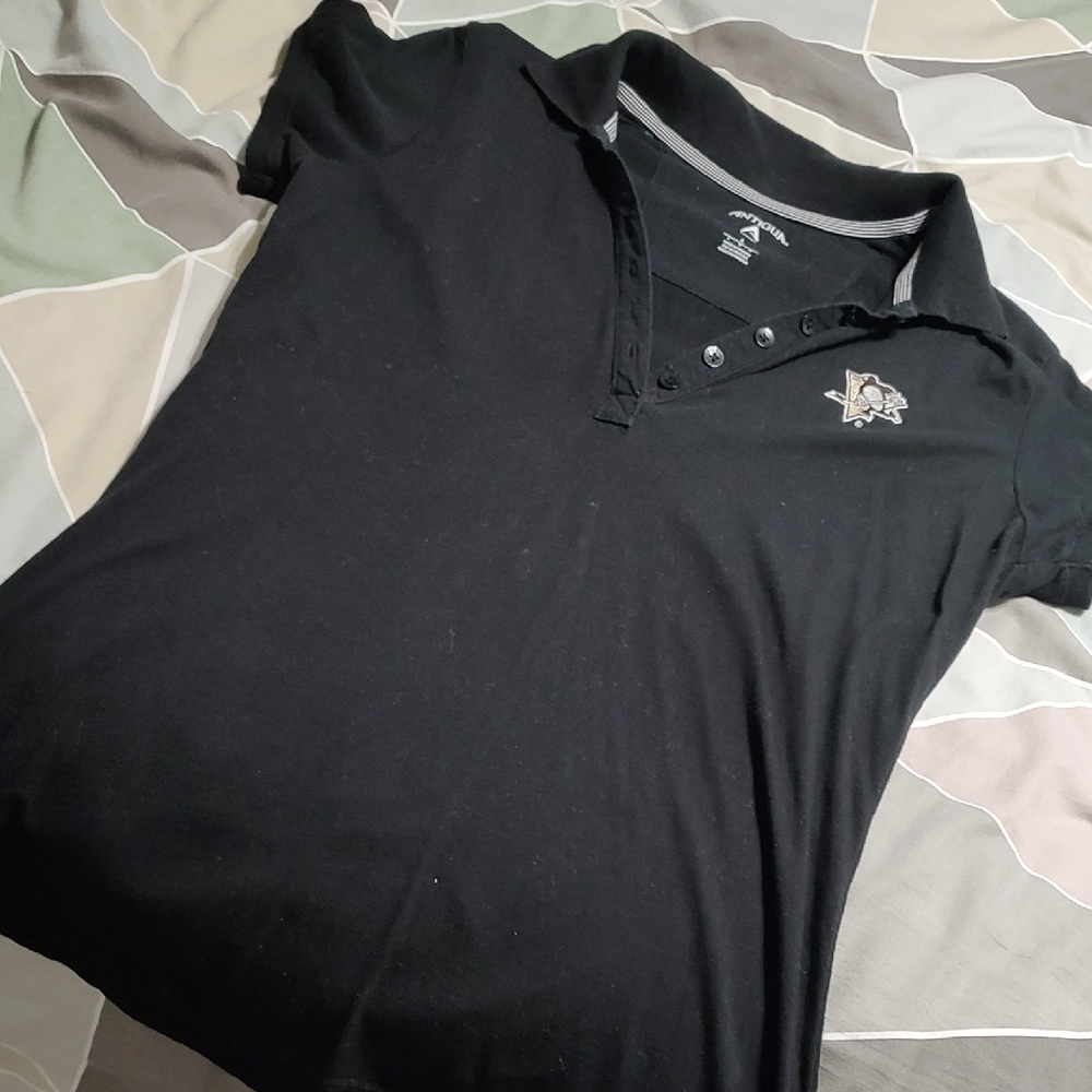 Pittsburgh Penguins Antigua Black Polo Shirt with White Accents